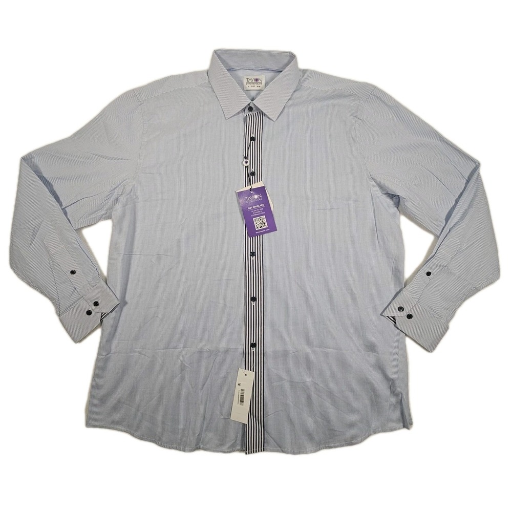 Tayion Slim Fit Blue Stripe Dress Shirt 17–17.5 34/35‎ Cotton Stretch NWT